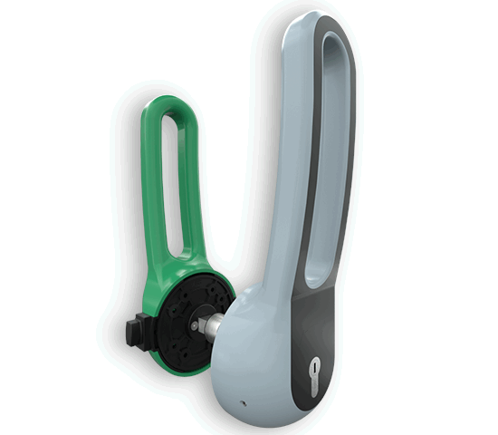 Abgerundeter Impercold-Griff Modell 7501 mit integriertem Schloss, ideal für Kühlraumtüren.